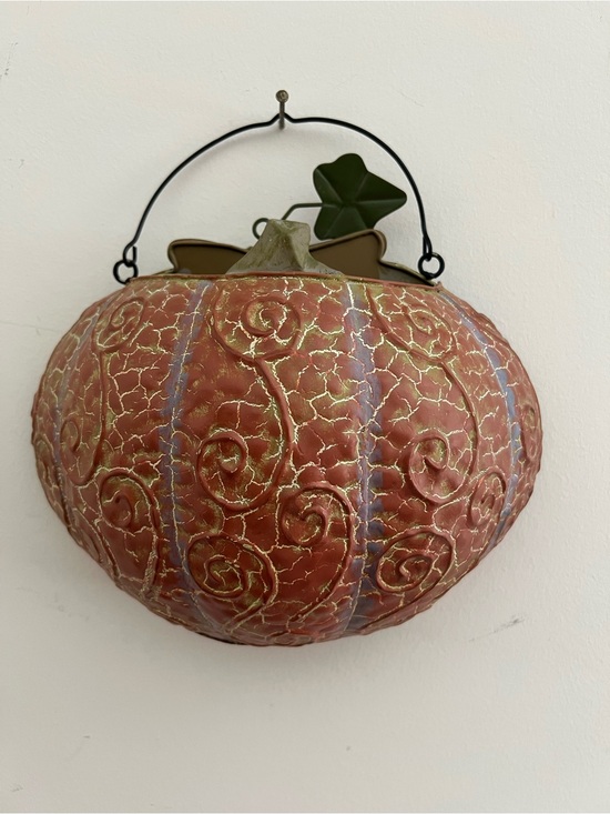 The Unbranded Brand Other - Decorative Metal Pumpkin Wall Pocket/Planter Hanging Decor.